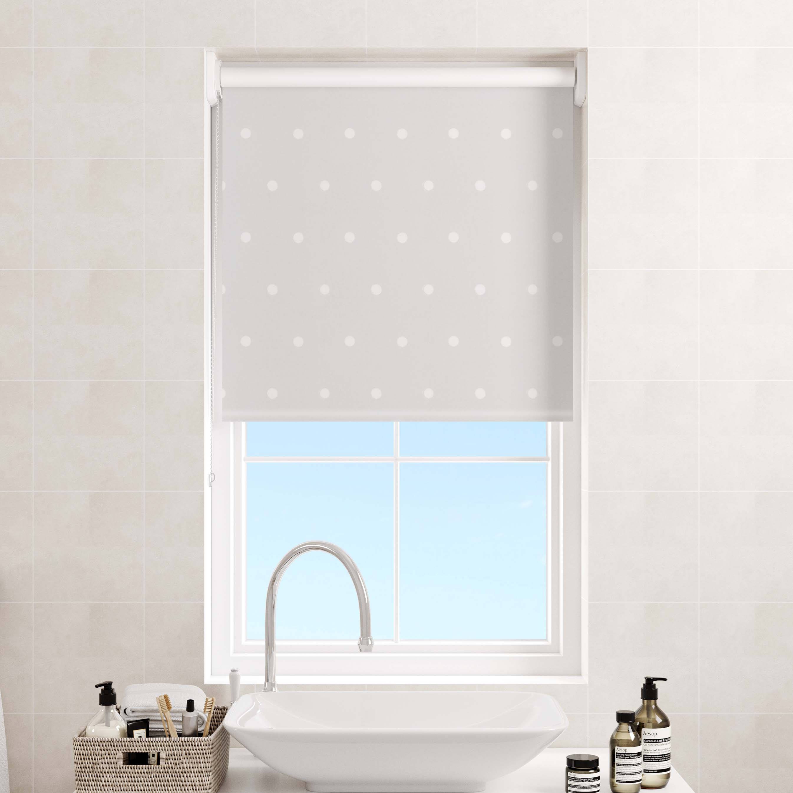 Bloc Blinds EasyFit Roller Blind in Grey Polka Dot Blackout