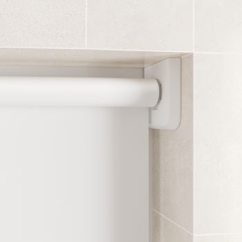 Close-up of roller blind easyfit bracket fitted against tiles