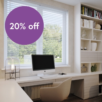 Wooden Blinds in Office fitted above desk with PC